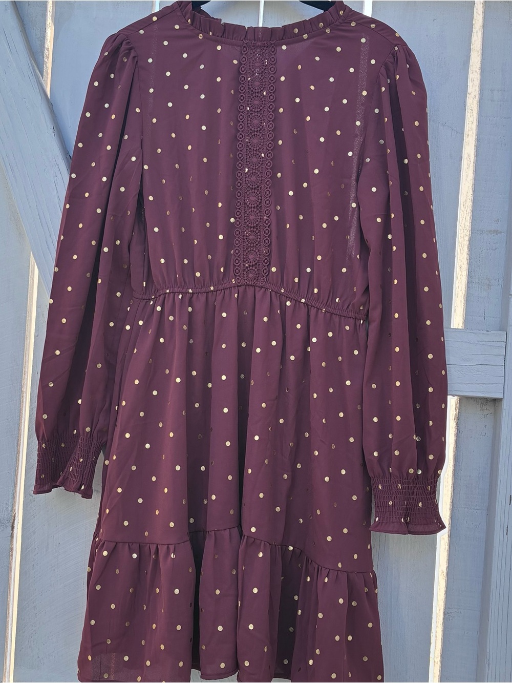 Sweet Wanderer Women’s Purple Gold Polka Dot Fit & Flare V-Neck Dress NWT Sz L